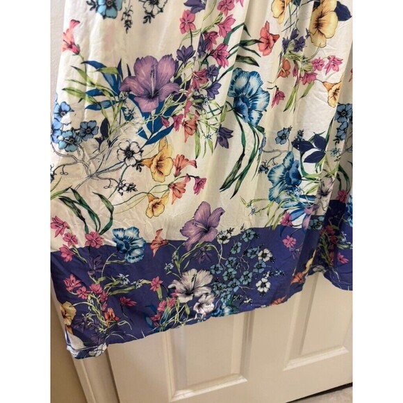 J. Jill Women’s XL Pleated Dress Floral Multi Color White Pockets A-Line Spring - Picture 5 of 15